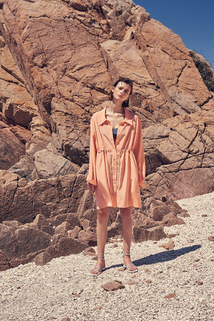 apricot shirt dress Brushstroke Print Mini Shirt Dress