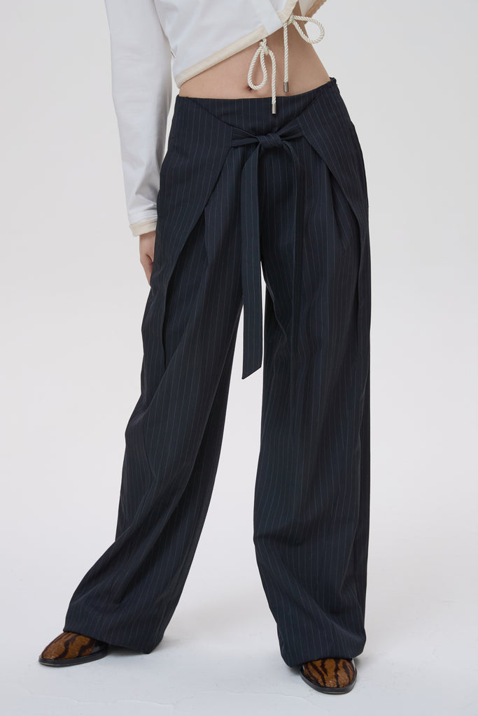 BRANCUSI STRIPED WOOL TIE PANTS