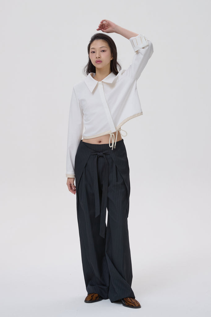 BRANCUSI STRIPED WOOL TIE PANTS