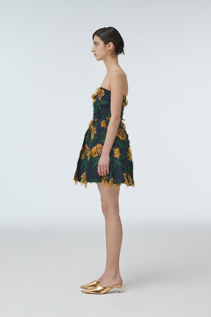 ALANA HIBISCUS JACQUARD STRAPLESS DRESS