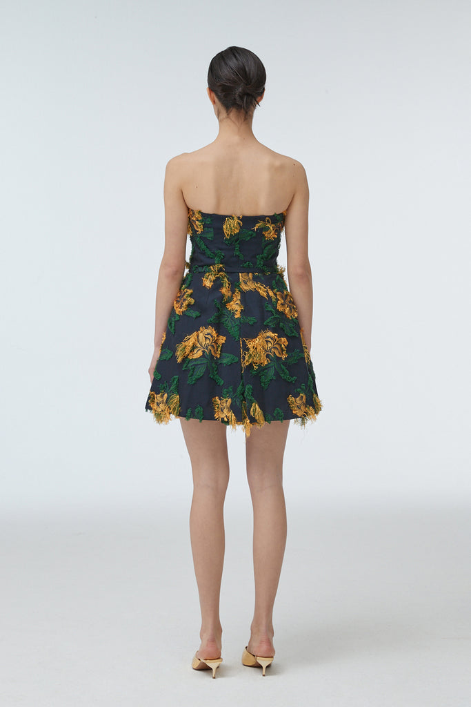 ALANA HIBISCUS JACQUARD STRAPLESS DRESS