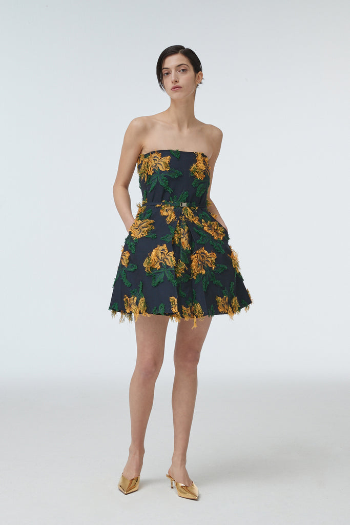 ALANA HIBISCUS JACQUARD STRAPLESS DRESS