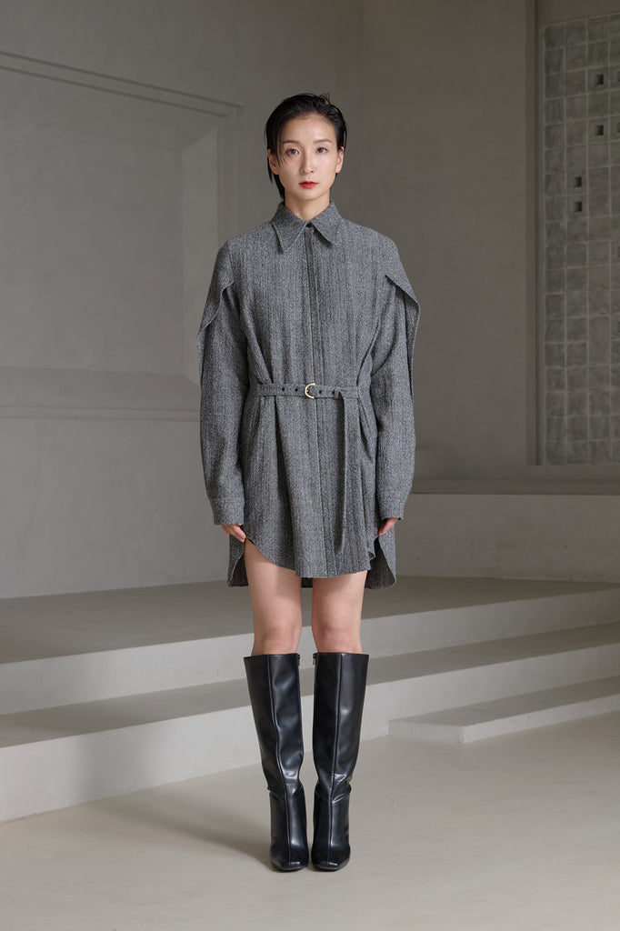 EDITA WOOL HERRINGBONE COAT DRESS