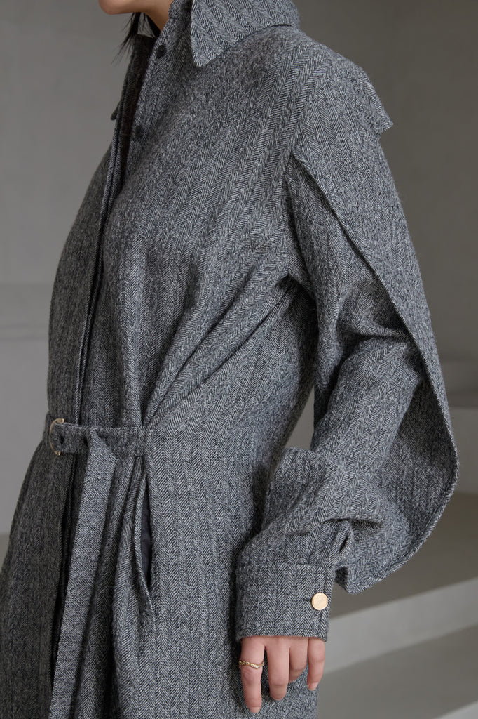 EDITA WOOL HERRINGBONE COAT DRESS