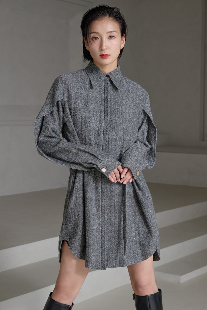 EDITA WOOL HERRINGBONE COAT DRESS