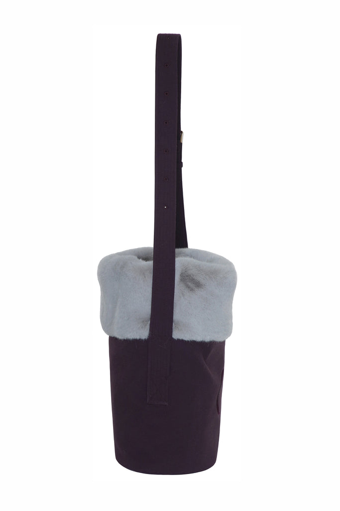 'O' FAUX MINK TRIM BUCKET BAG