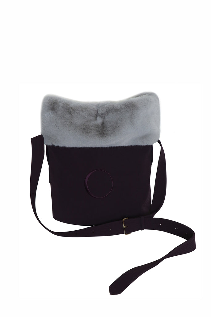 'O' FAUX MINK TRIM BUCKET BAG