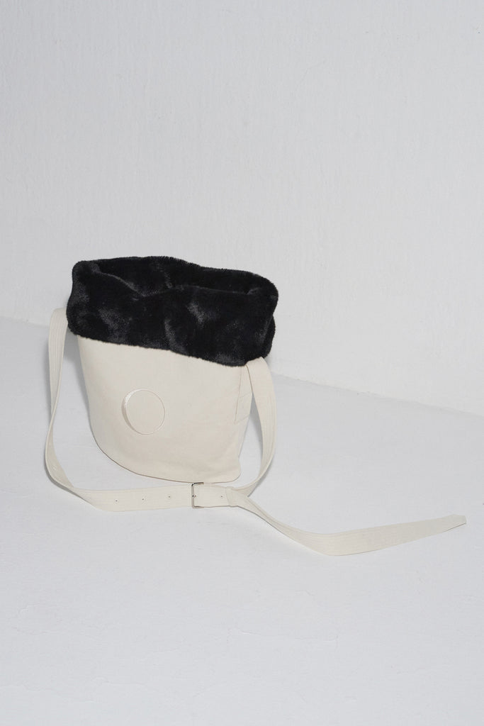 'O' FAUX MINK TRIM BUCKET BAG