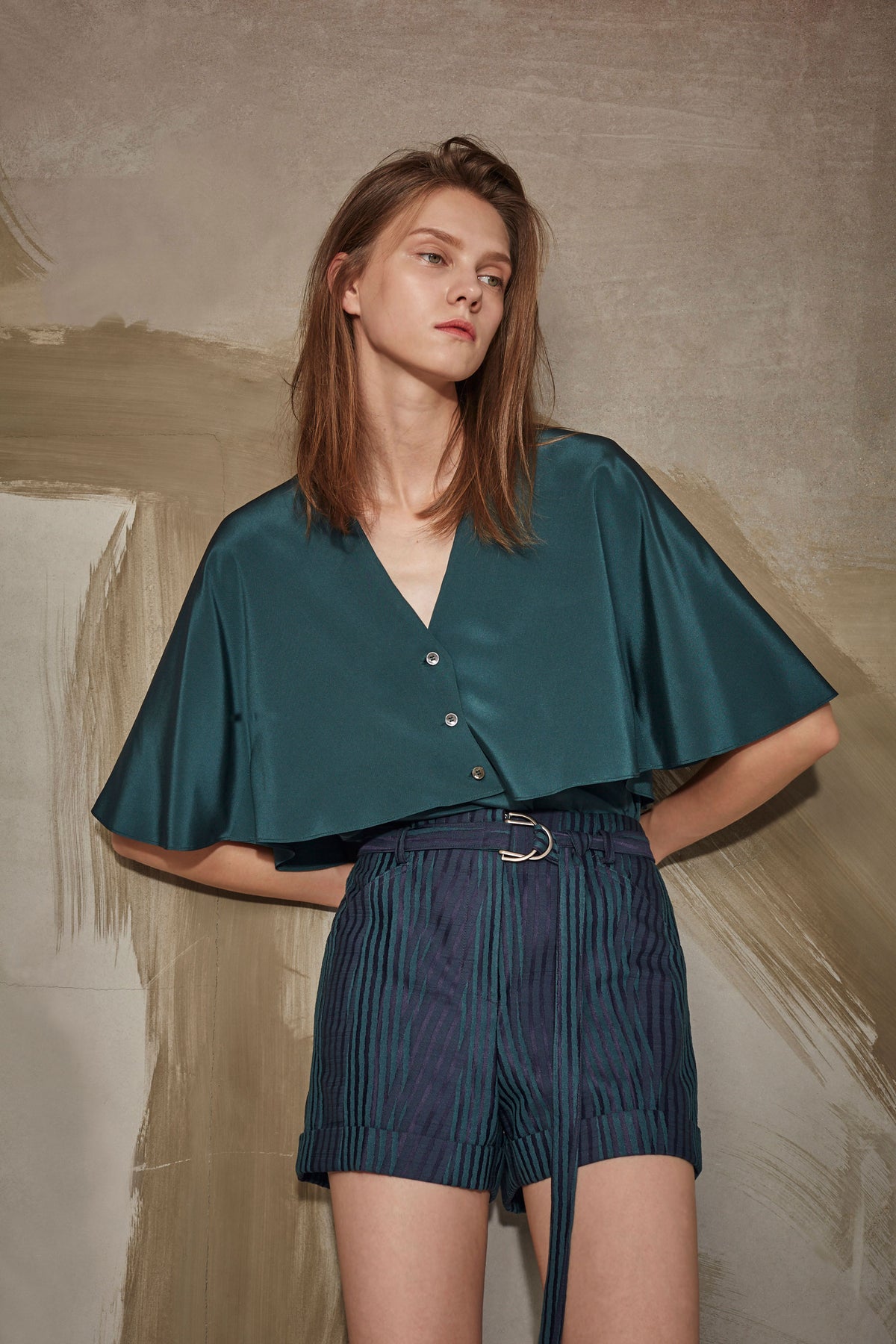 LEHHO-CAPE-SILK-BLOUSE-GREEN-
