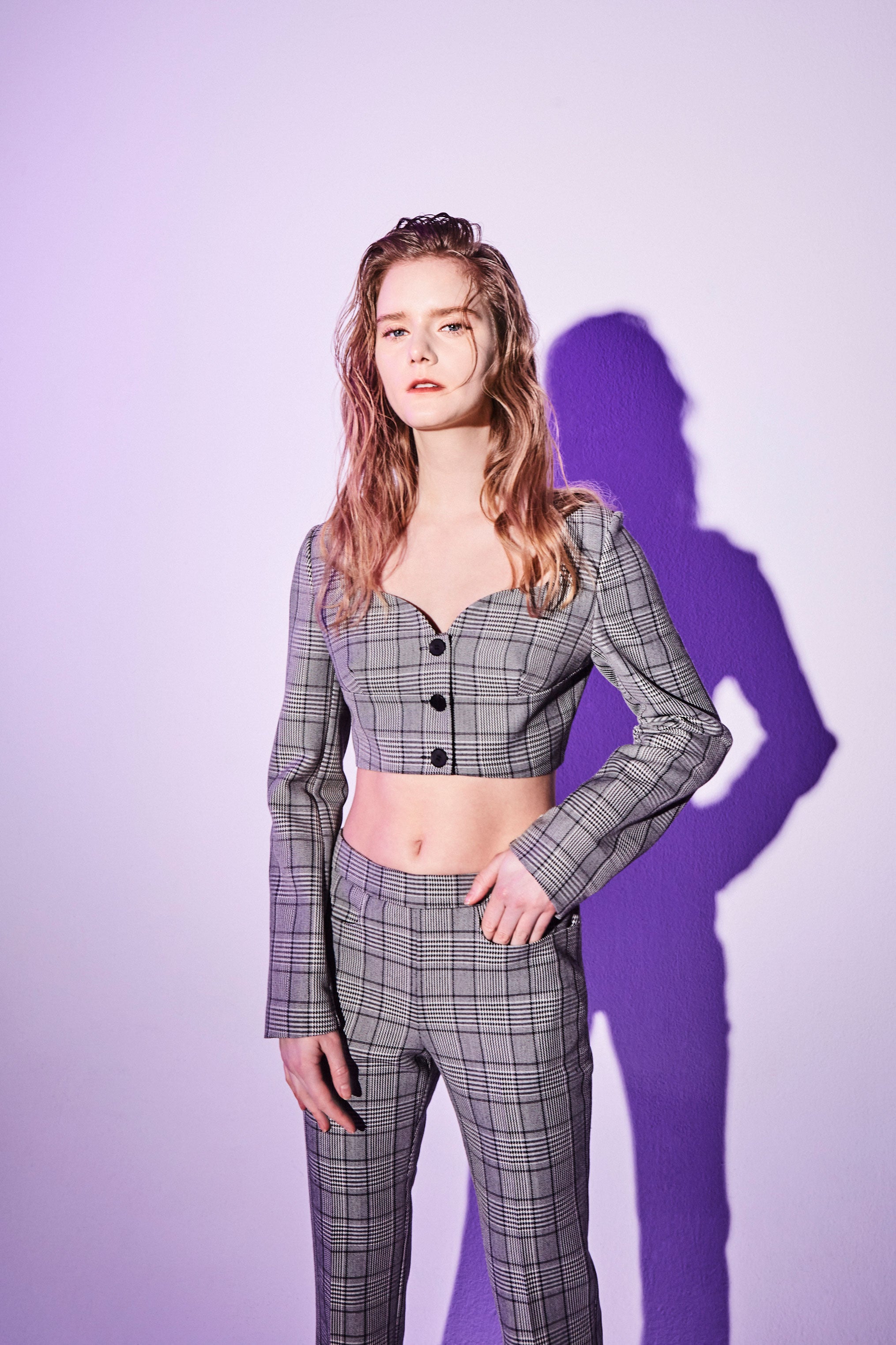 CARLA GLEN CHECK WOOL-BLEND CROP TOP | LEHHO